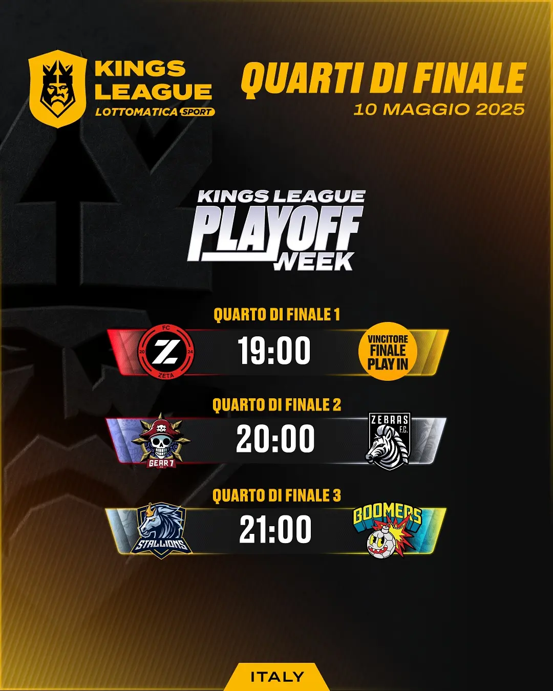 Kings League Italia: i risultati dei quarti di finale dei Playoff del 10 maggio 2025 Kings League Italia: i risultati dei quarti di finale dei Playoff del 10 maggio 2025